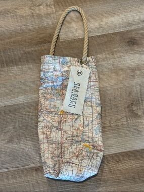 Sea Bags of Maine Indiana Map Recycled Sails Nautical Rope Wine Bottle Tote